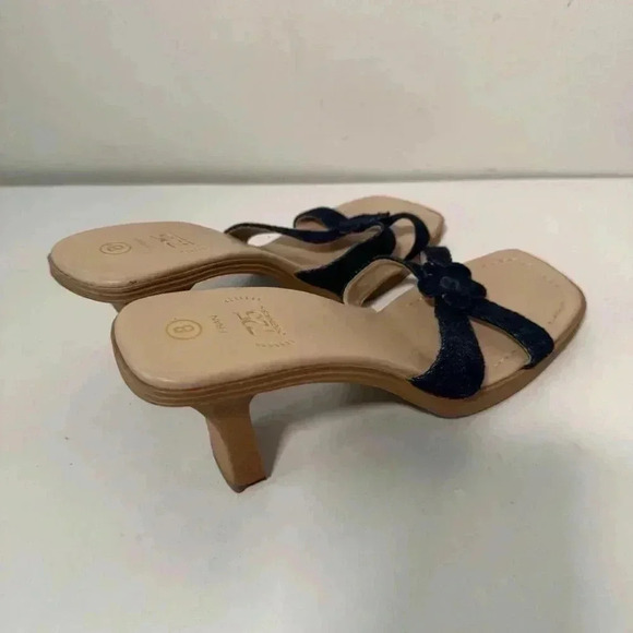 Y2K vintage denim floral block heel sandal  8 coastal cowgirl - Picture 4 of 7